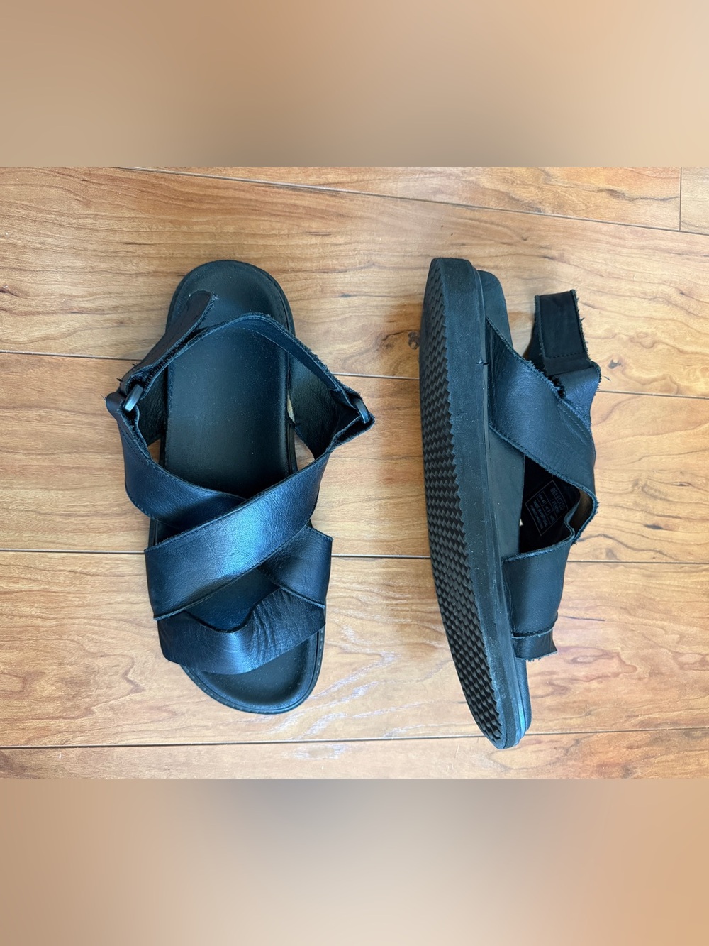 Avec Les Filles Black Leather Crisscross Platform Sandals